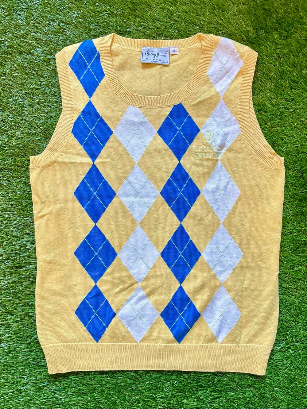 Bobby Jones Yellow Blue Argyle Golf Sweater Vest St Andrews Medium